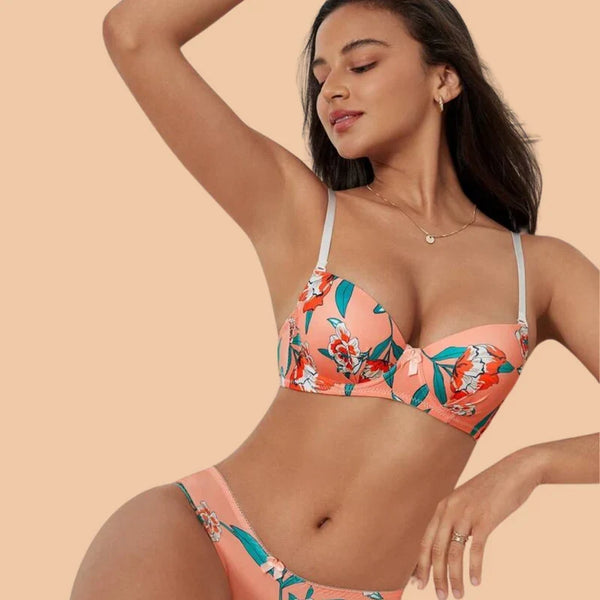 SHAPE Floral Bra and Panty Set in beige showing lace detail