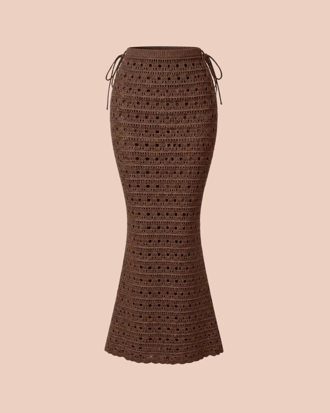 Boho Knitted Skirt in Brown, high-waist crochet fishtail maxi skirt, SHAPE