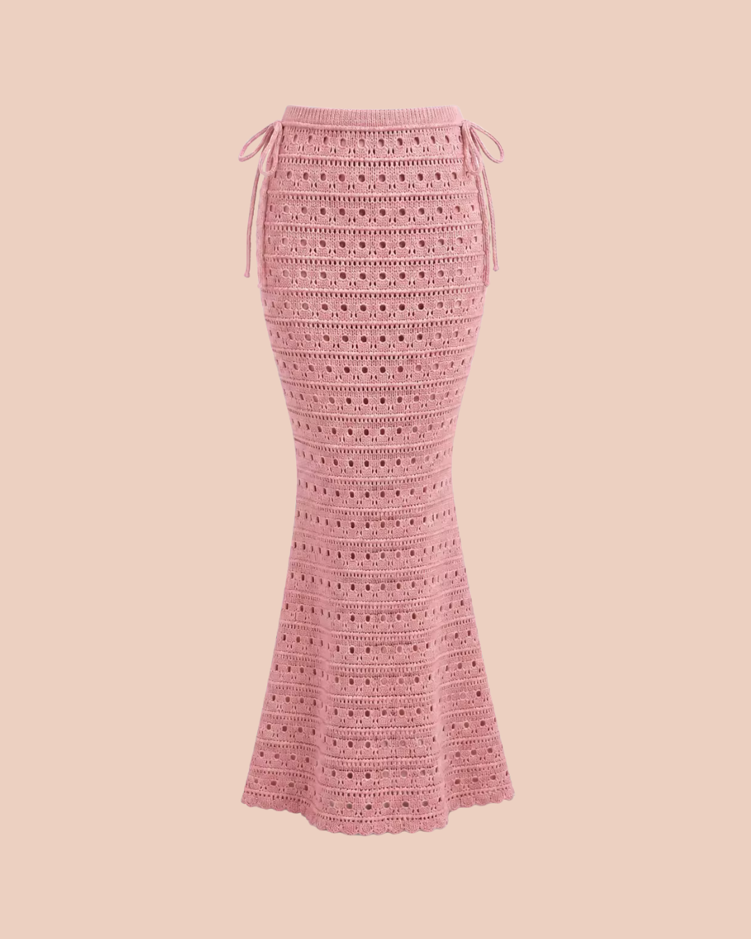 Boho Knitted Skirt in Pink, high-waist crochet fishtail maxi skirt, SHAPE