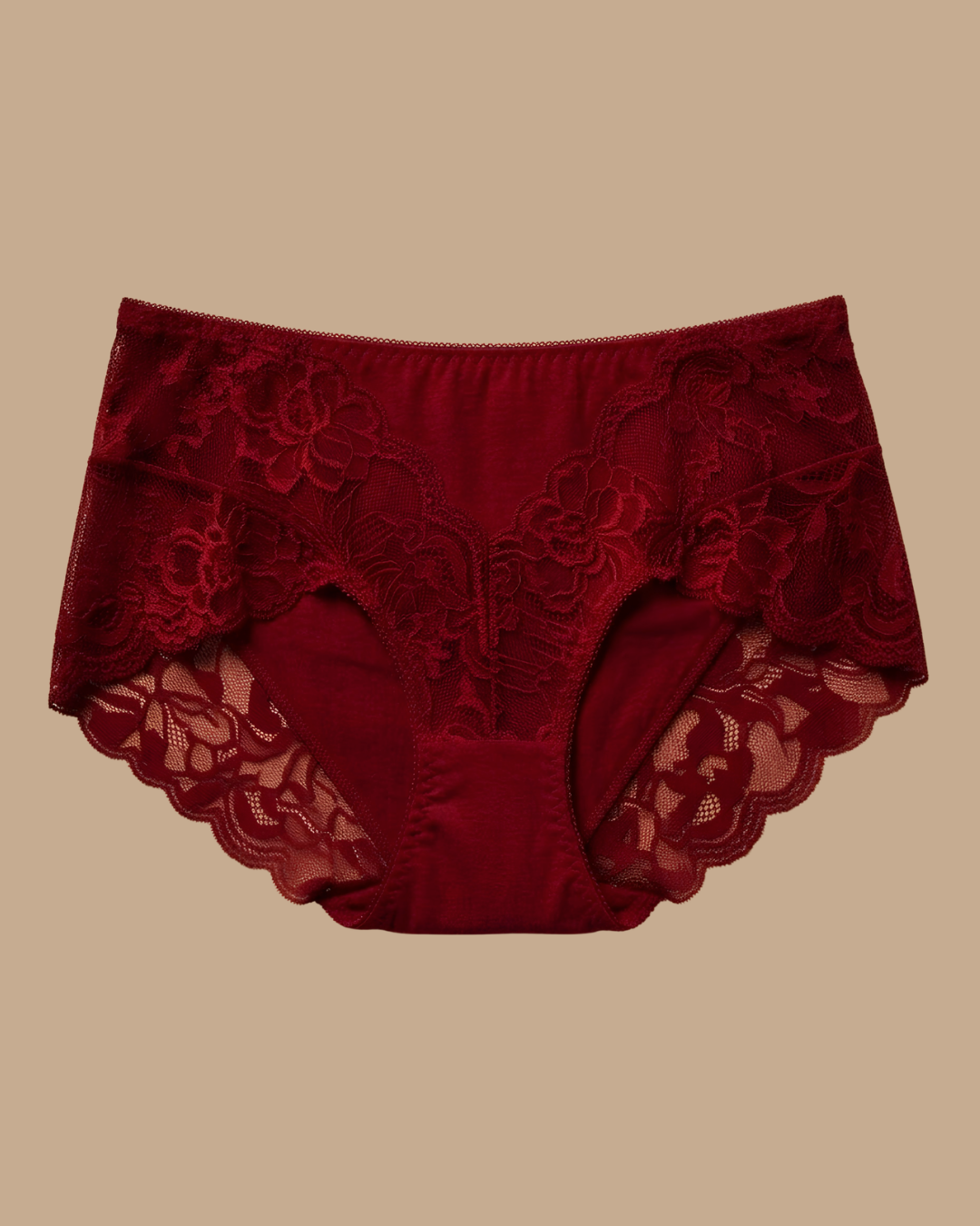 Lace Cotton Bottoms in Red, worn by a model — SHAPE Lingerie