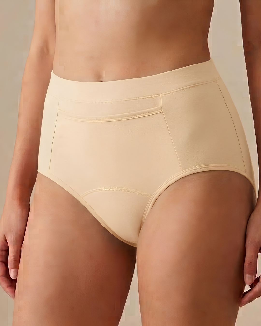 Plain Cotton Brief in Beige, worn by a model — SHAPE Lingerie