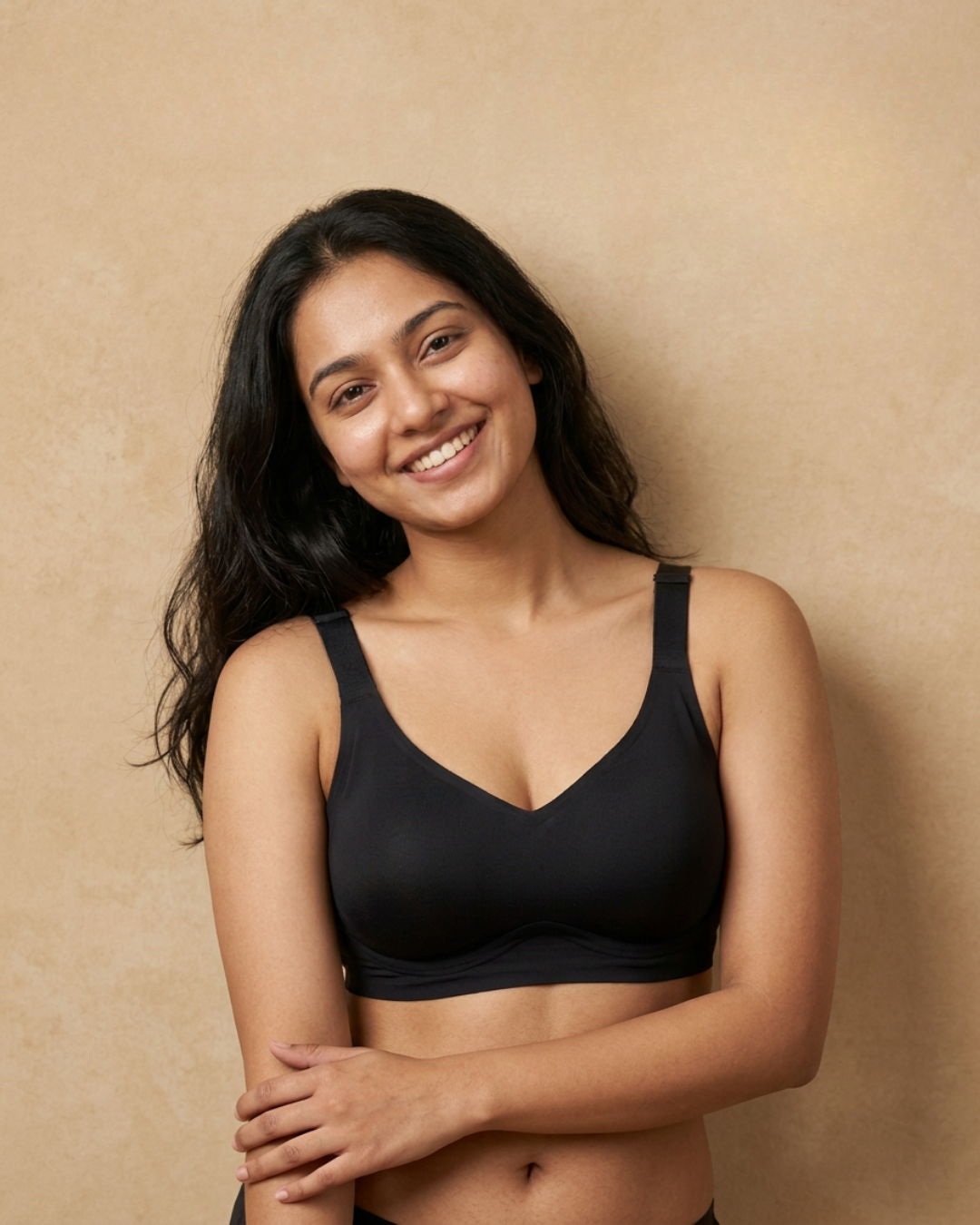 SHAPE Seamless Contour Bra Black color wide adjustable strap detail on shoulder
