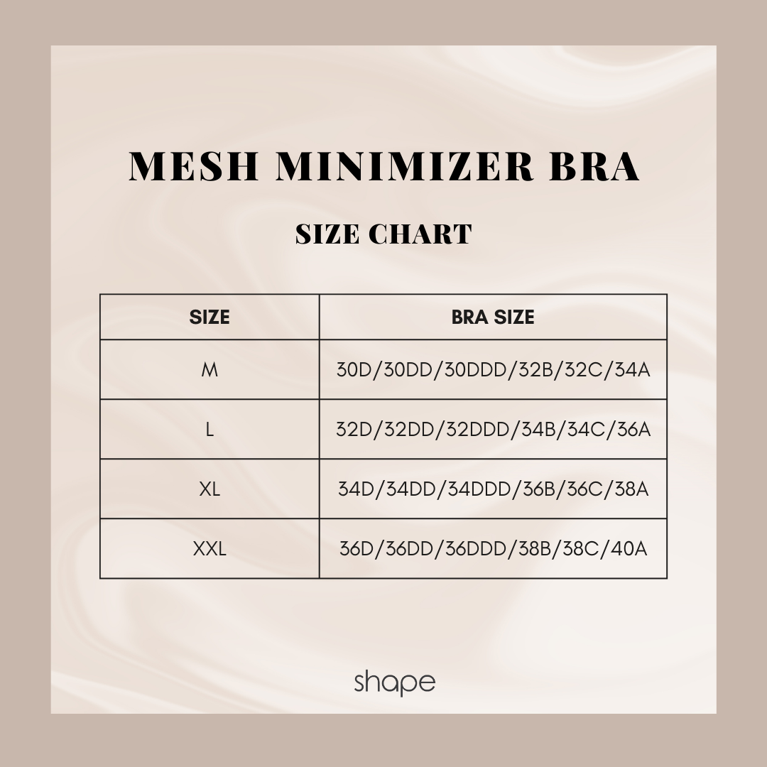 Size chart for Mesh Minimizer Bra — SHAPE Lingerie