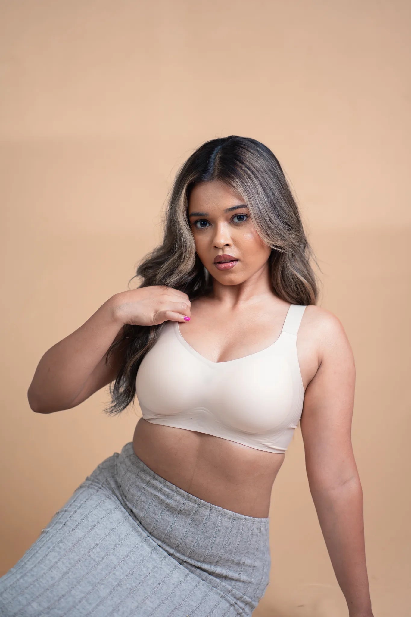 Ivory SHAPE Seamless Contour Bra, front view, on model