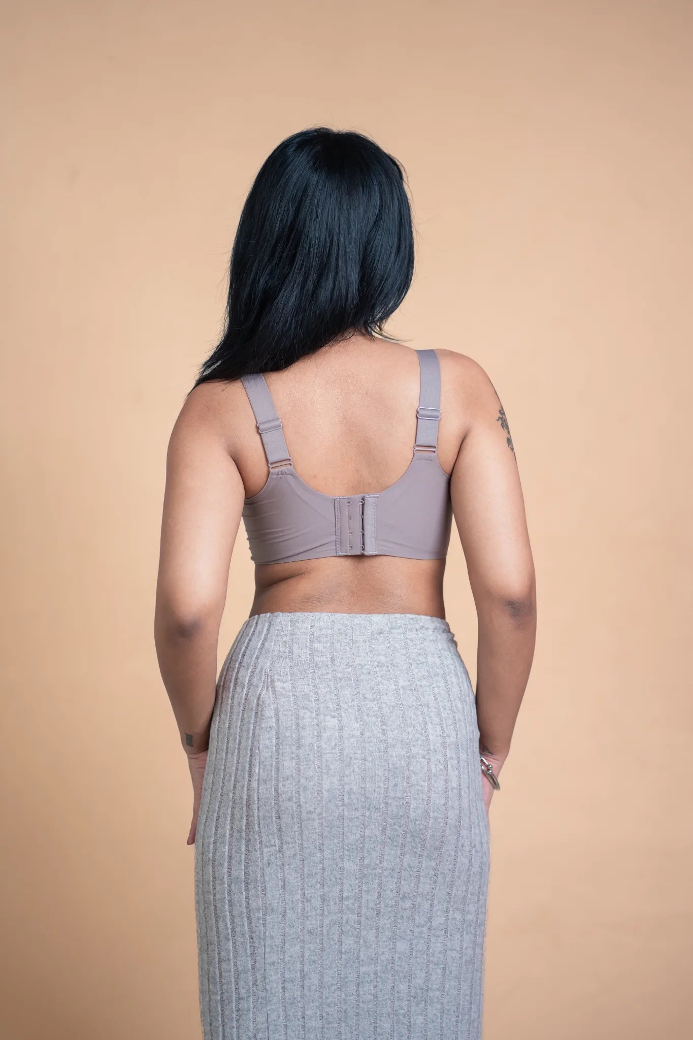 Taupe SHAPE Seamless Contour Bra, back view, on model