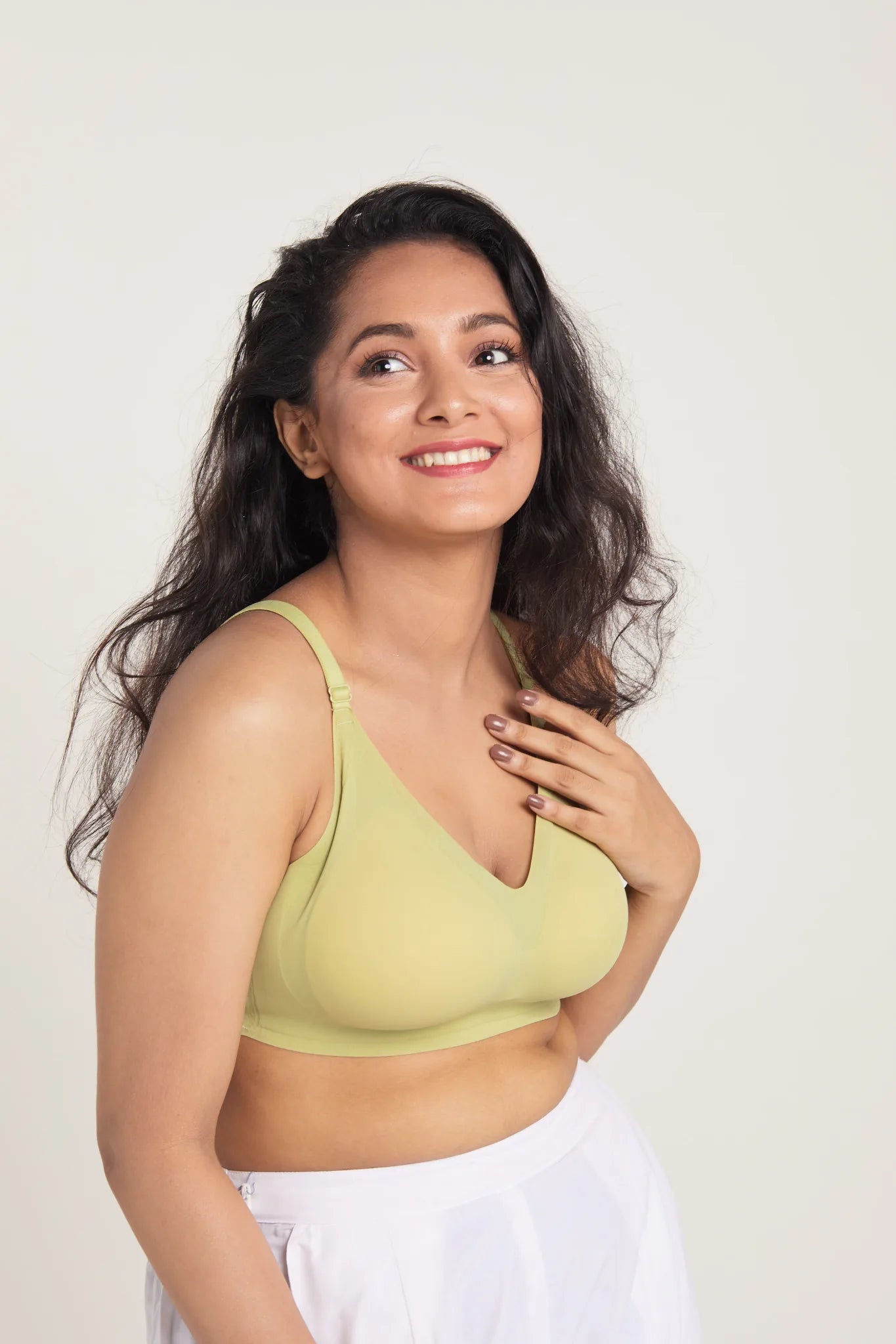 Lime green SHAPE Seamless Lite Bra, front view, on model