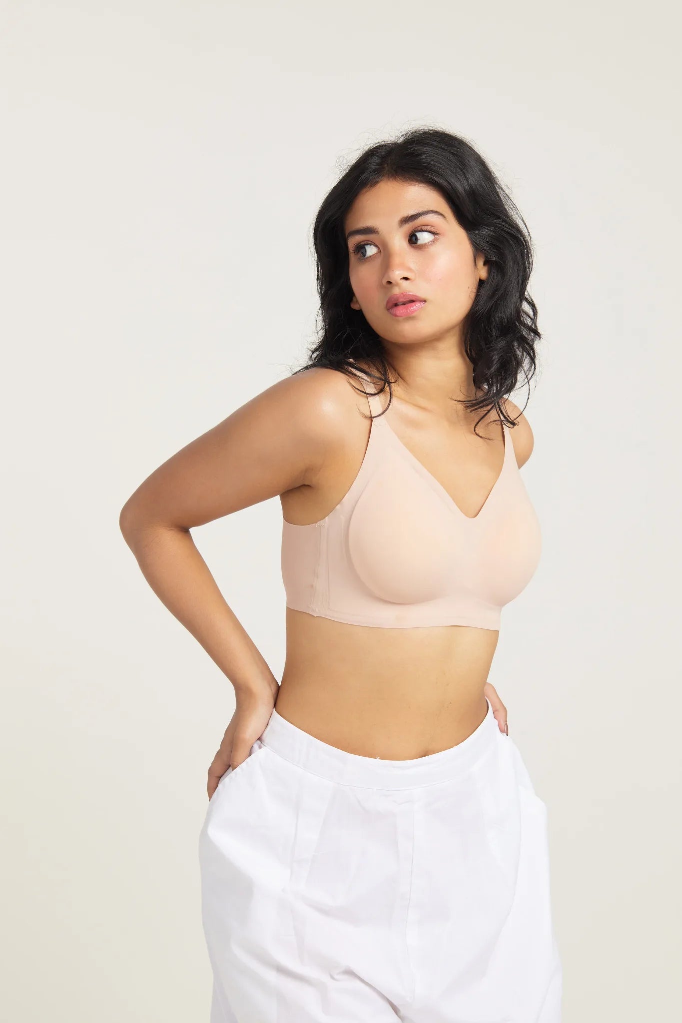 Nude SHAPE Seamless Lite Bra, front view, on model