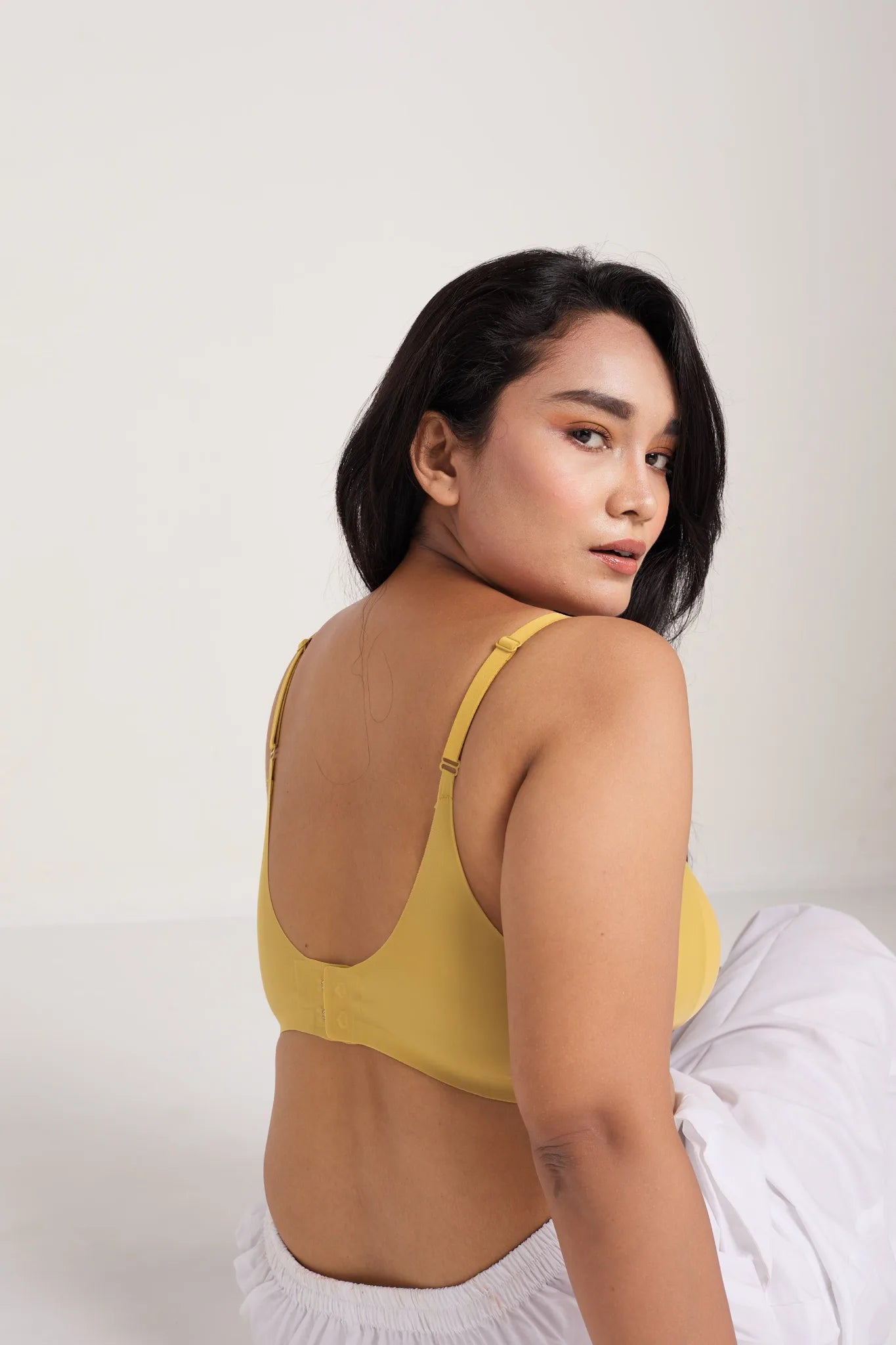 Yellow SHAPE Seamless Lite Bra, back view, on model