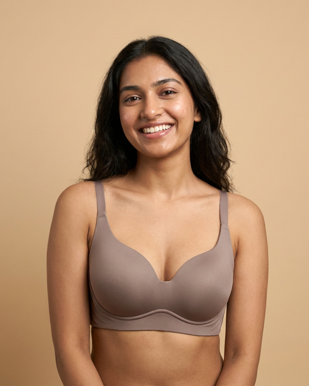 Seamless T-Shirt Bra in Coffee, detail view — SHAPE Lingerie
