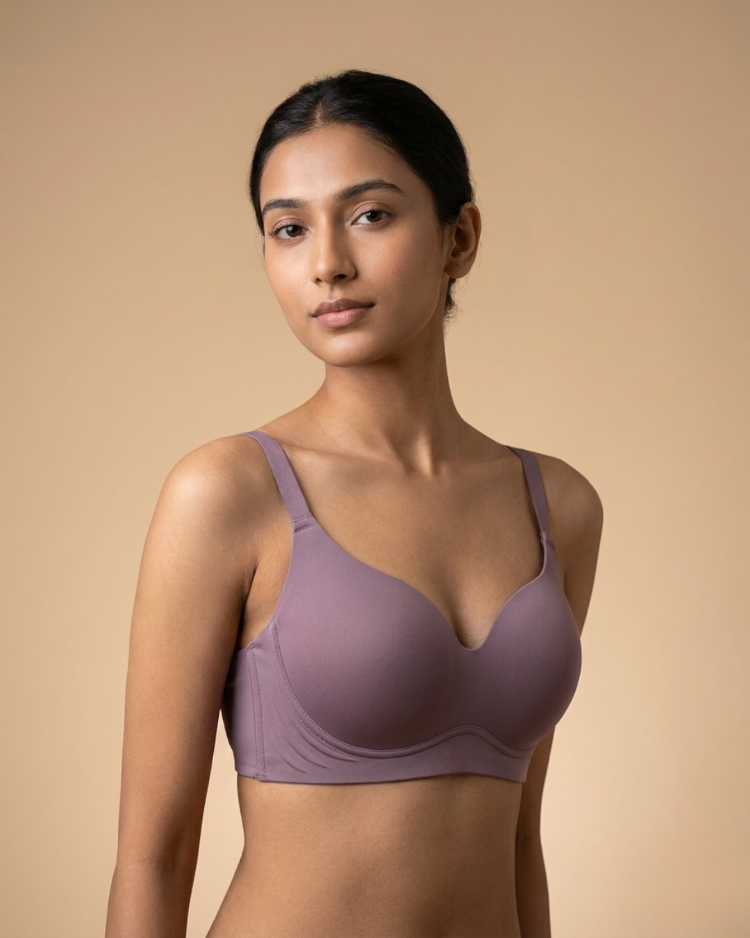 Seamless T-Shirt Bra in Mauve, back view — SHAPE Lingerie