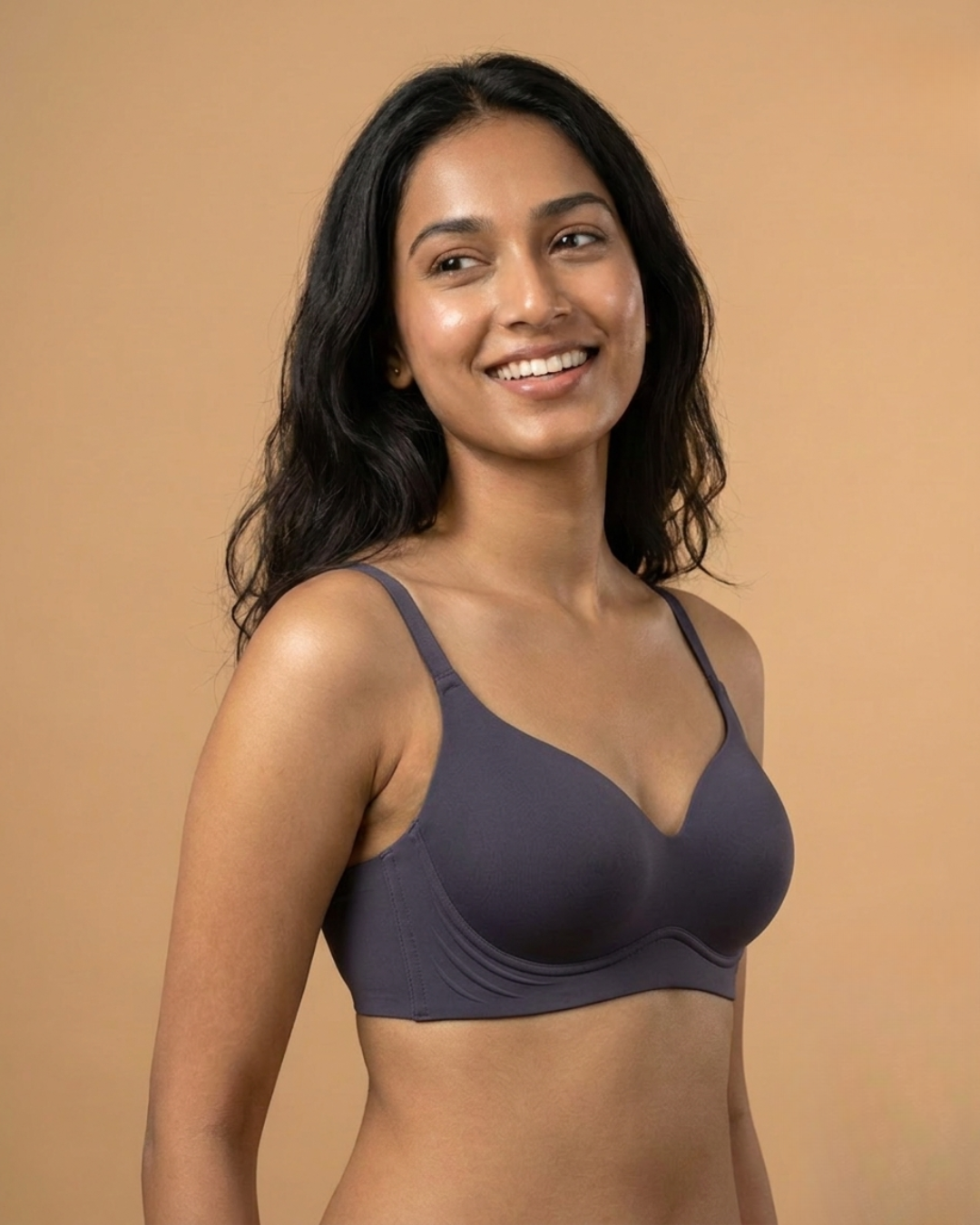 Seamless T-Shirt Bra in Space Blue, front view — SHAPE Lingerie