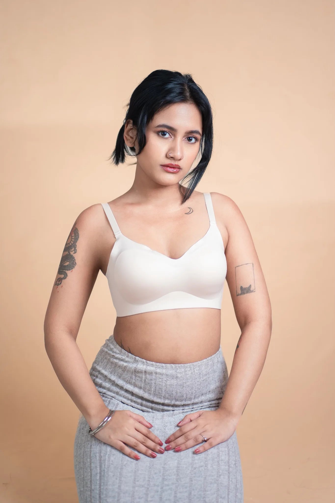 Cream SHAPE Signature Seamless Bra, front view, on model