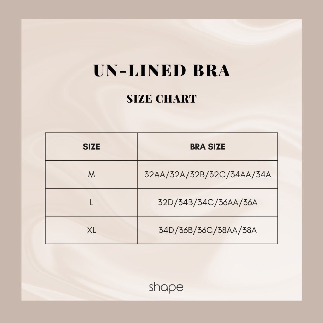 Size chart for Un-Lined Bra — SHAPE Lingerie