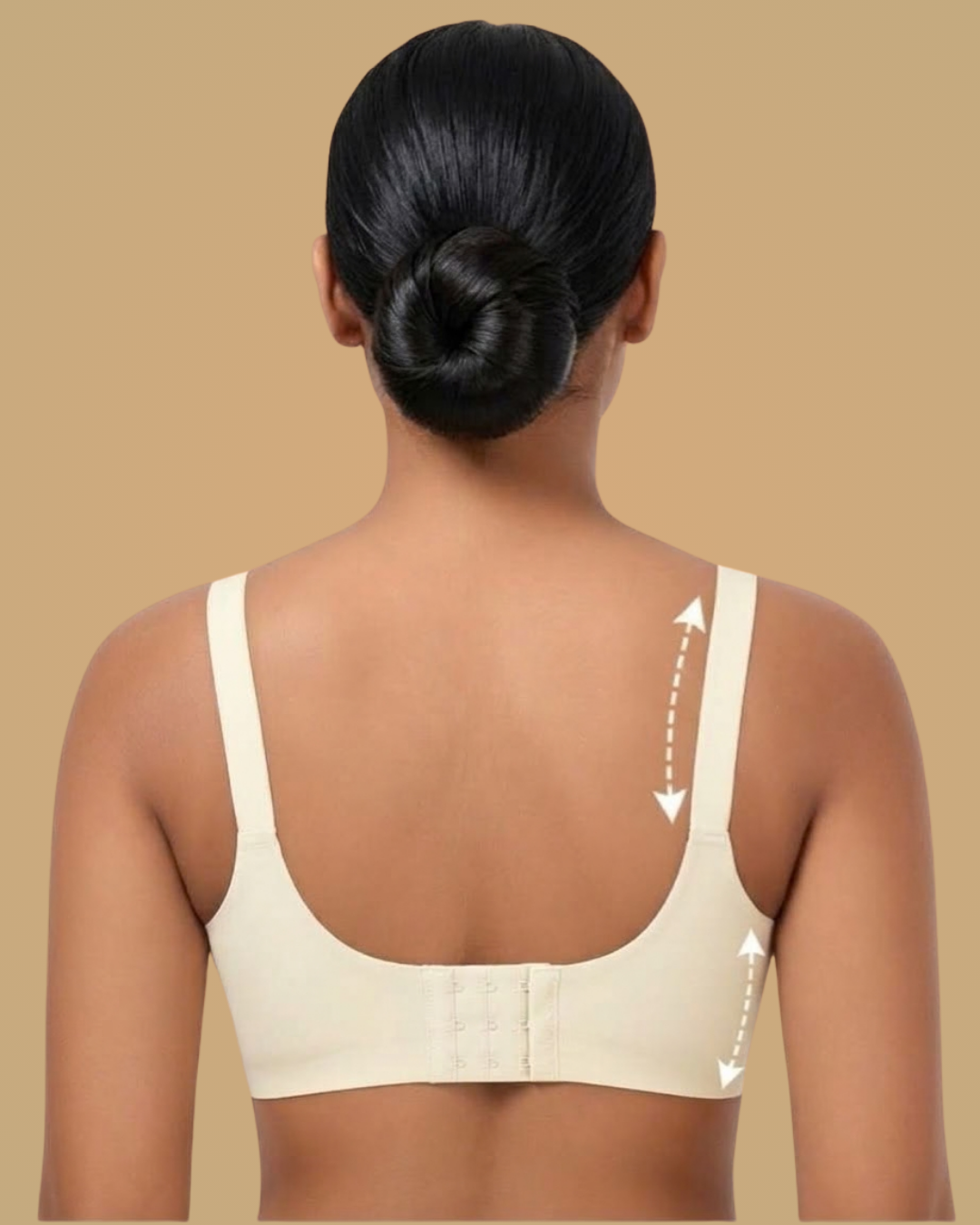 VLite Seamless Bra in Beige worn by a model, back view, SHAPE Lingerie