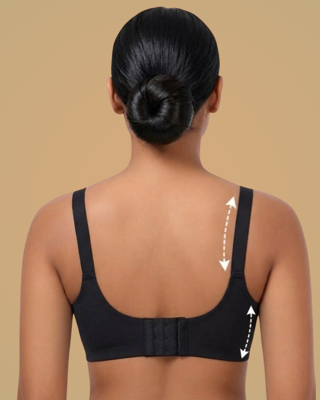 VLite Seamless Bra in Midnight Black worn by a model, back view, SHAPE Lingerie